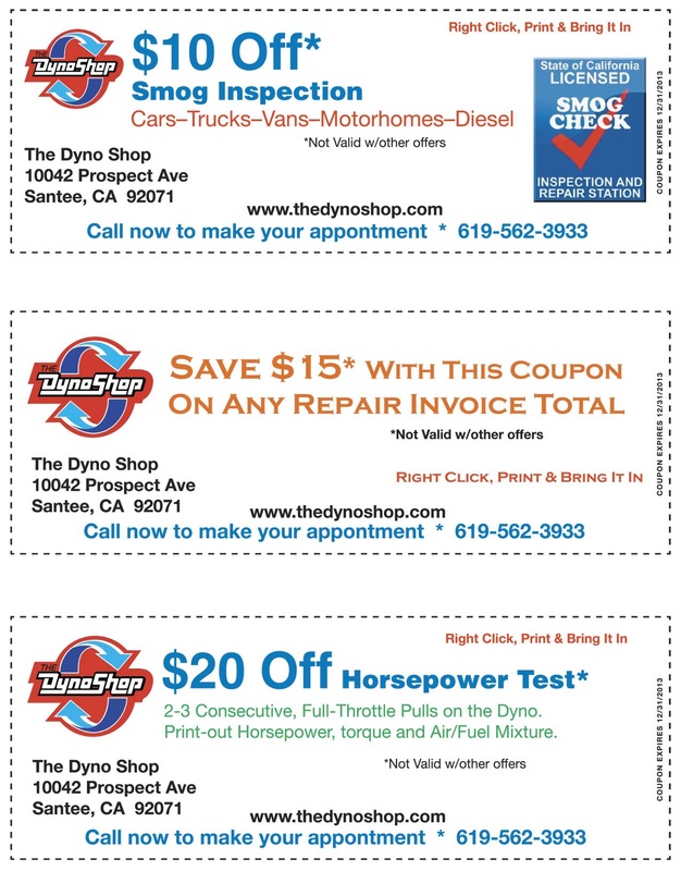 Auto repair, Santee, Ca - smog check coupon: $10 off; auto repair coupon: $15 off